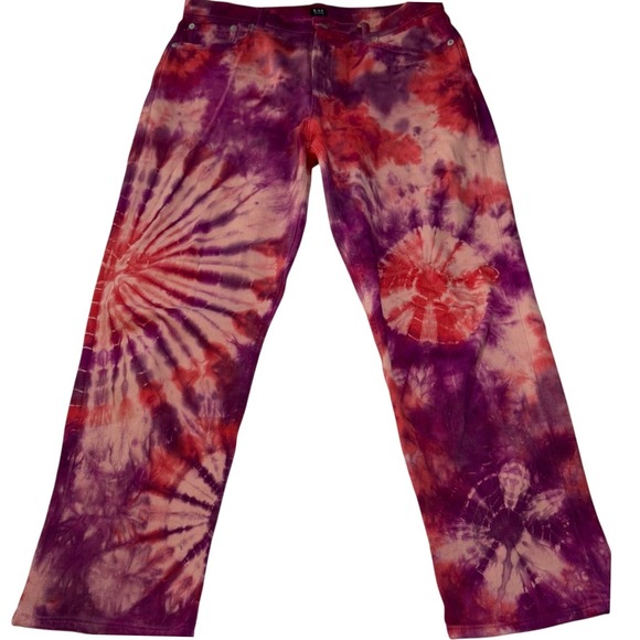 Gap Cheeky Straight Jeans Size 10 Tie Dye Red Purple Y2K Festival Retro Denim - Picture 2 of 5